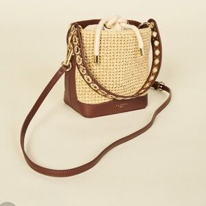 Authentic Sandro Paris Mixed Material Raffia bucket bag crossbody